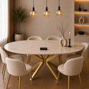 Ovale Beige Travertin Eettafel 180x90 cm Gouden X-poot - Wendy