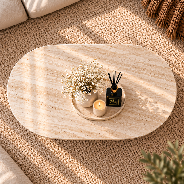 Ovale Japandi salontafel – Travertin zwarte - Mella