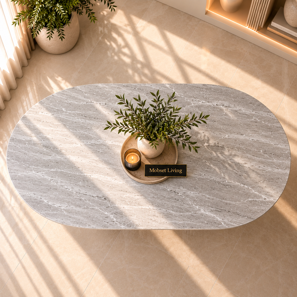 Eettafel Japandi Grijs MDF Ovaal 220 cm - Kimberly