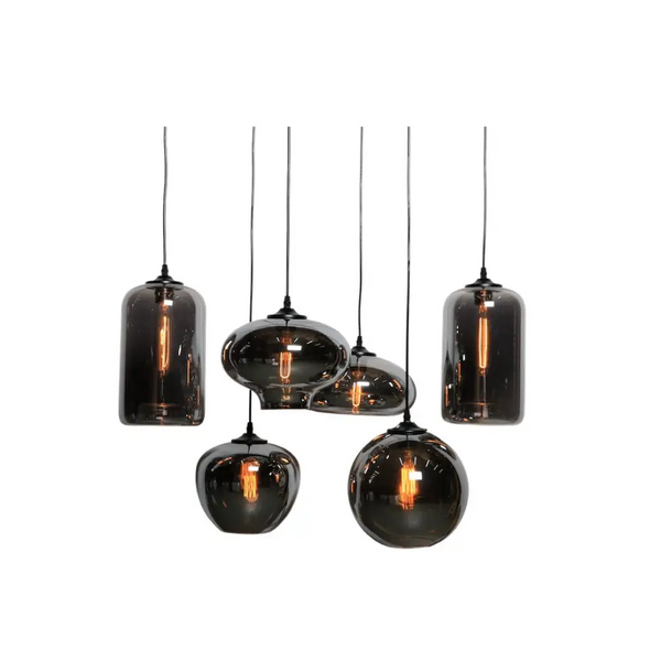Hanglamp 6 smoke bollen ovaal plaat 