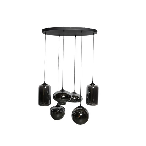 Hanglamp 6 smoke bollen ovaal plaat 