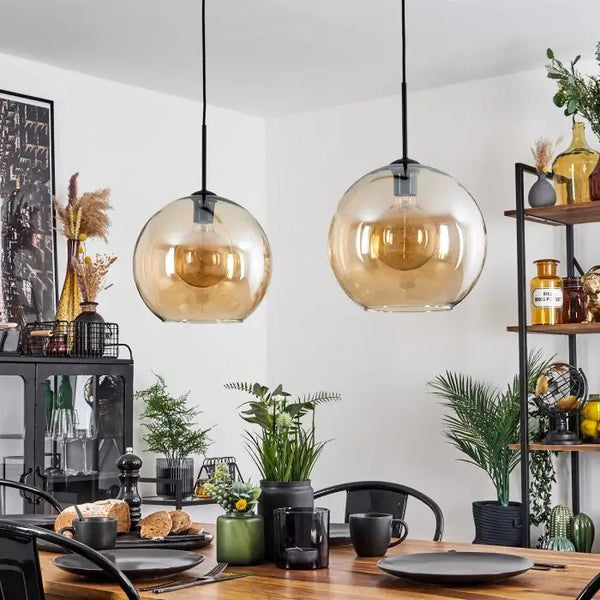 Eettafel hanglamp 2 Amber bollen