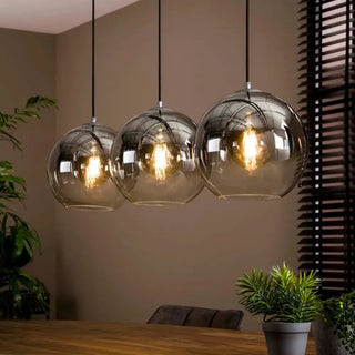 Eettafel hanglamp smoke glas 3 bollen - 70x15cm
