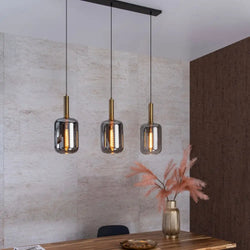 Exclusieve hanglamp boven eettafel smoke glas