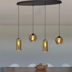 Handgemaakte hanglamp 4 bollen amber glas 