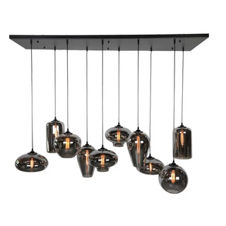 Sierlijke Eettafel Hanglamp 10 Smoke glazen Bollen, Handgemaakt 
