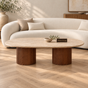Salontafel Japandi travertin 2 potig bruin Ovaal 130 cm - Kimberly