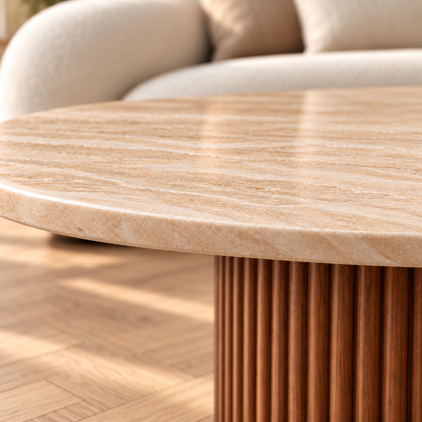 Salontafel Japandi travertin 2 potig bruin Ovaal 130 cm - Kimberly