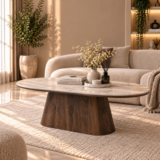 Salontafel Japandi Bruin Ovaal 130 cm - Alessia