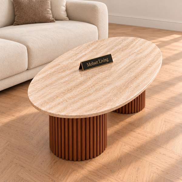 Salontafel Japandi travertin 2 potig bruin Ovaal 130 cm - Kimberly