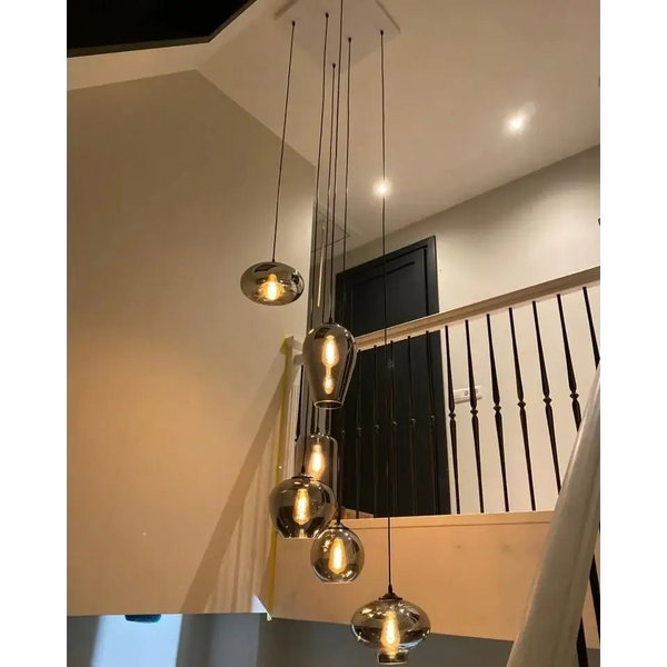 Vide hanglamp 6 mix bollen smoke glas