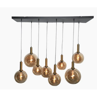 Eettafel hanglamp 8 bollen amber glas 