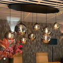 Ovaal eettafel hanglamp 8 bollen smoke glas 