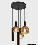 Amber Hanglamp Rond  – 5 lichtpunten – Luxe Glaslamp met Buisspots