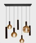 Amber Hanglamp Eettafel – Langwerpig Model – 4 Bollen + 3 Buisspots– 7 Lichtpunten