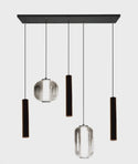Hanglamp Eettafel  – 2 Smoke Glasbollen in Mix Vormen + 3 Buisspots  – Dimbaar – 5 Lichtpunten