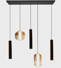 Amber glas Eettafel Hanglamp – 2 Bollen in Diverse Vormen + 3 Buisspots  – 5 Lichtpunten – Modern Design