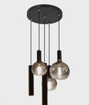 Ronde Hanglamp – 5 Lichtpunten – 3 Smoke Glasbollen verschillende bollen+ 2 Buisspots – Luxe Afwerking