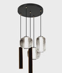 Hanglamp Ronde Plaat – 3 Bollen in Smoke Glas + 2 Buisspots