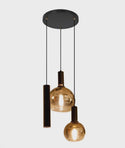 Amber Hanglamp Ronde Plaat – 2 Bollen + 1 Buisspots – Verstelbare Sfeerlamp