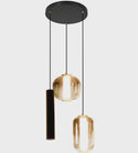 Amber Hanglamp Ronde Plaat – 2 Amber Bollen + 1 Buisspot in Speelse Vormen