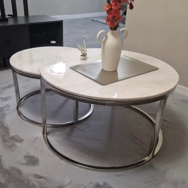 Salontafels marmerlook Curve zilver