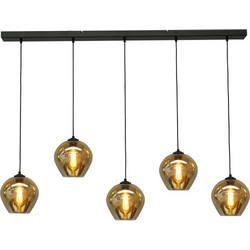 Eettafel hanglamp 5 bollen amber glas 