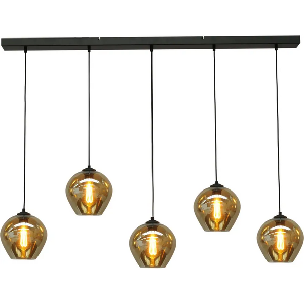 Eettafel hanglamp 5 bollen amber glas 