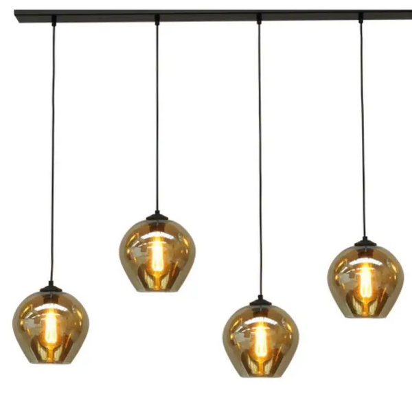 Eettafel hanglamp 4 bollen amber glas