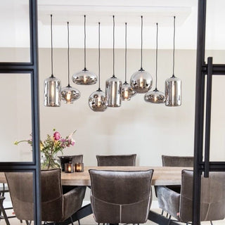 Eettafel hanglamp 9 mix bollen smoke glas - Mobset Home