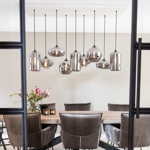 Eettafel hanglamp 9 mix bollen smoke glas - Mobset Home
