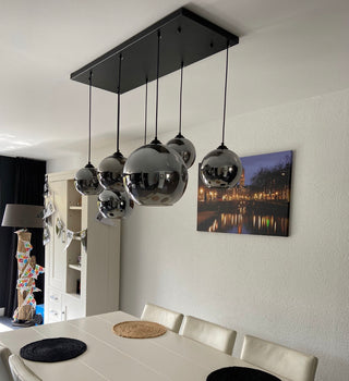 Eettafel hanglamp 6 mix bollen - Eric kuster style smoke glas - Mobset Home